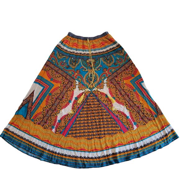 Flying Tomato Maxi Skirt Womens Orange Multi Drawstring Elastic Waist Boho✨️M - Picture 1 of 12
